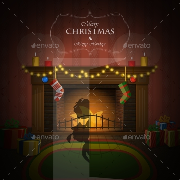 Christmas Decorated Fireplace Illustration Christmas Decorated Fireplace Illustration