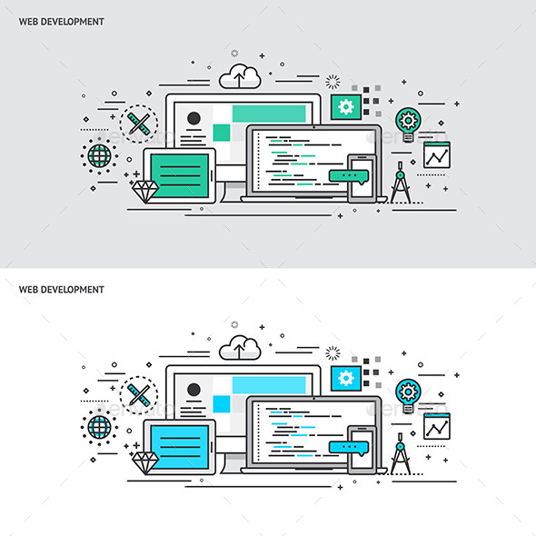 Thin Line Flat Design Concept Banners Thin Line Flat Design Concept Banners