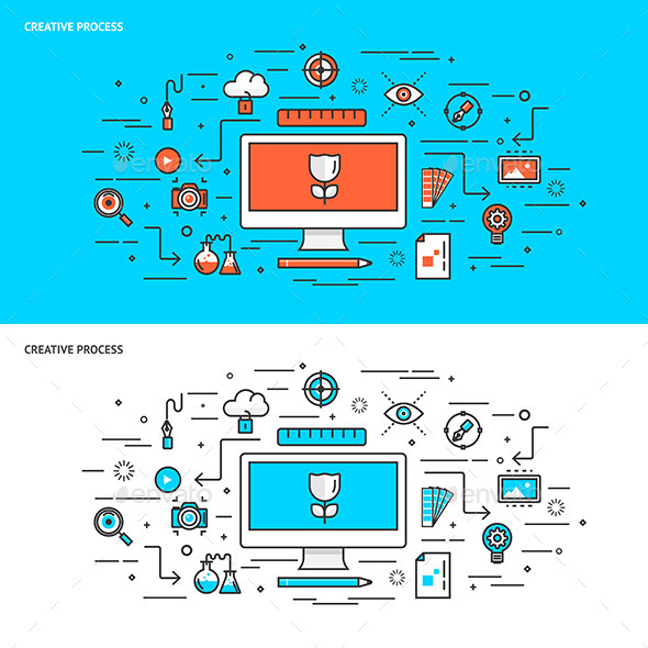 Thin Line Flat Design Concept Banners Thin Line Flat Design Concept Banners