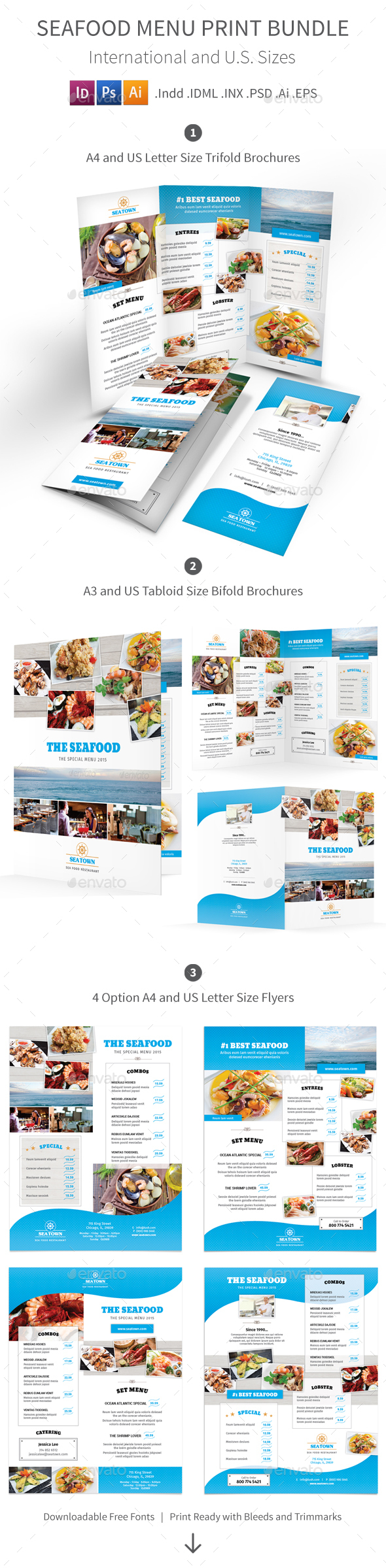 Seafood Restaurant Menu Print Bundle - Food Menus Print Templates