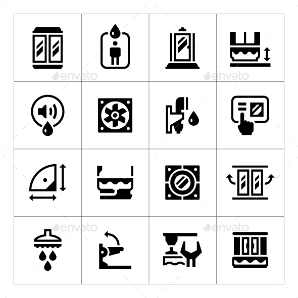 Set Icons of Shower Cabin - Man-made objects Objects