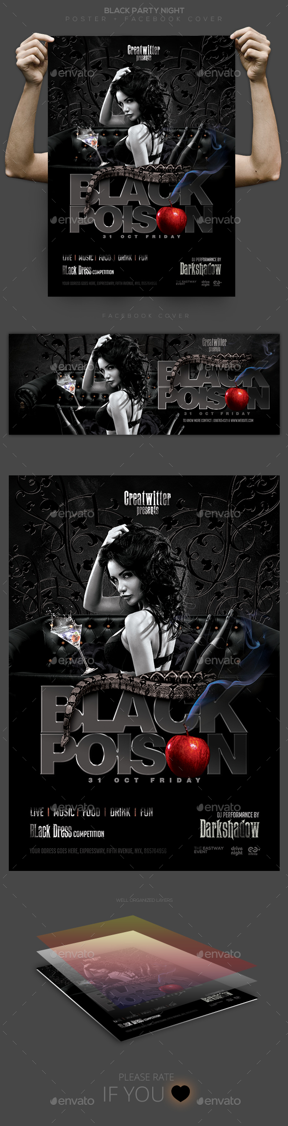 Black Party Poster / Flyer / Facebook Cover - Clubs & Parties Events