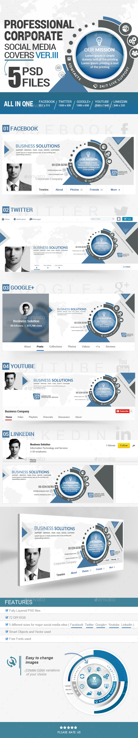 Social Media Covers Kit - III - Social Media Web Elements