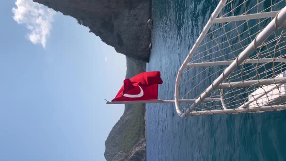 The Turkish Flag Flying Over the Sea