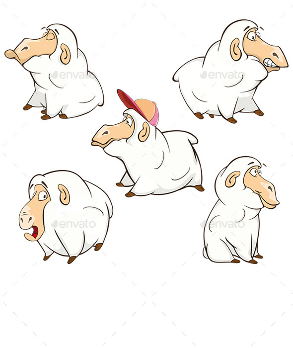 Set of Cartoon Sheep - Animals Characters