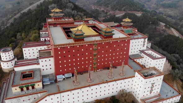 Aerial View of The Putuo Zongcheng Buddhist Temple, Chengde, China alt