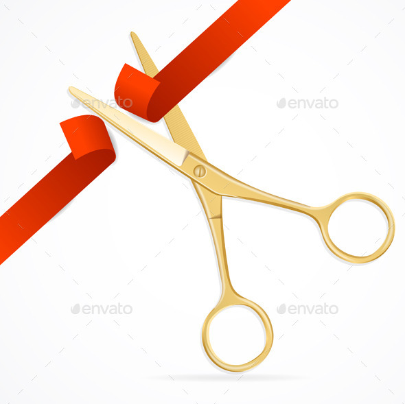 Scissors Cut Red Ribbon. Vector - Conceptual Vectors
