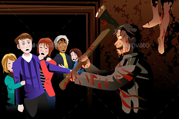 People Inside Scary House at Theme Park - Halloween Seasons/Holidays
