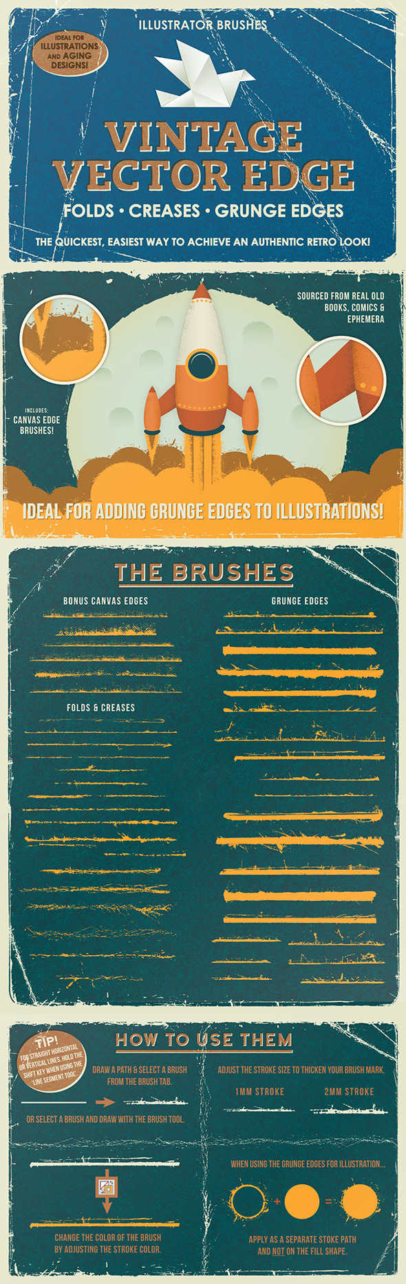Vintage Vector Edge Brushes - Brushes Illustrator