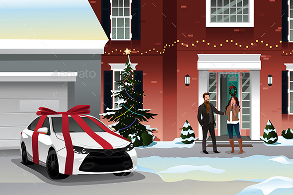 Husband Giving Wife Christmas Gift - Christmas Seasons/Holidays