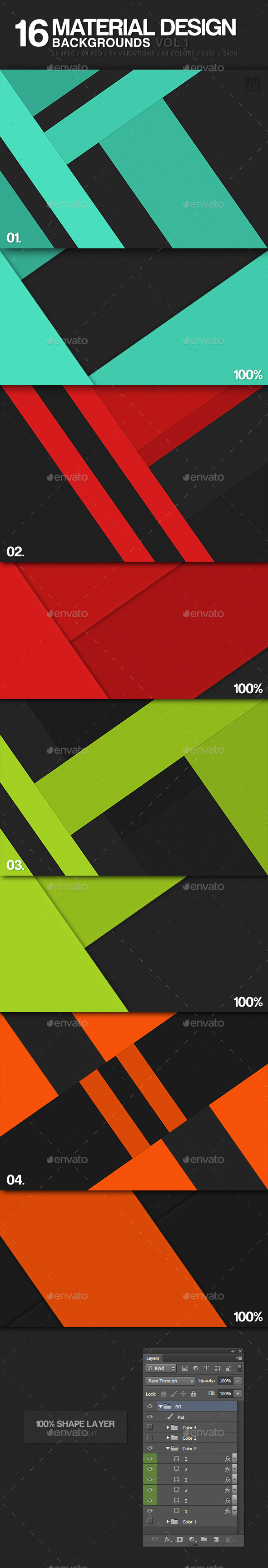 16 Material Design Backgrounds - Vol.1 - Abstract Backgrounds