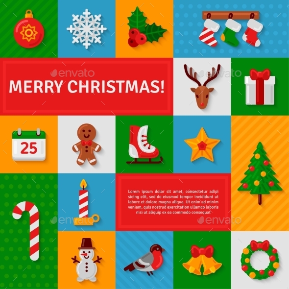 Merry Christmas Flat Icons With Shadow. - Christmas Seasons/Holidays