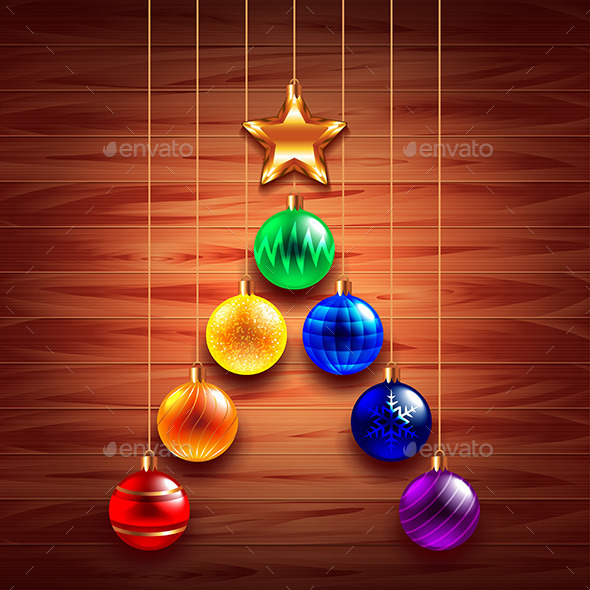 Christmas Tree from Balls on Wooden Background Christmas Tree from Balls on Wooden Background
