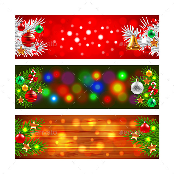 Christmas Banners with Decorated Fir-Tree Branches - Christmas Seasons/Holidays