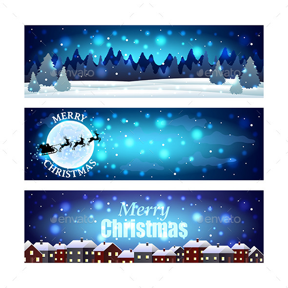 Christmas Banners with Night Winter Sky - Christmas Seasons/Holidays