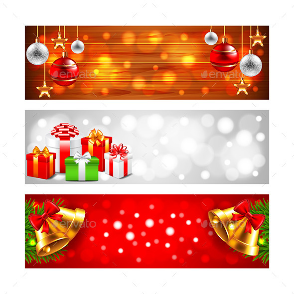 Christmas Banners with Balls Gift Boxes and Bells Christmas Banners with Balls Gift Boxes and Bells