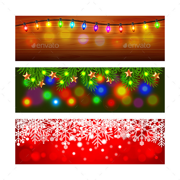 Christmas Banners with Lights Fir-Tree and Snowfla - Christmas Seasons/Holidays