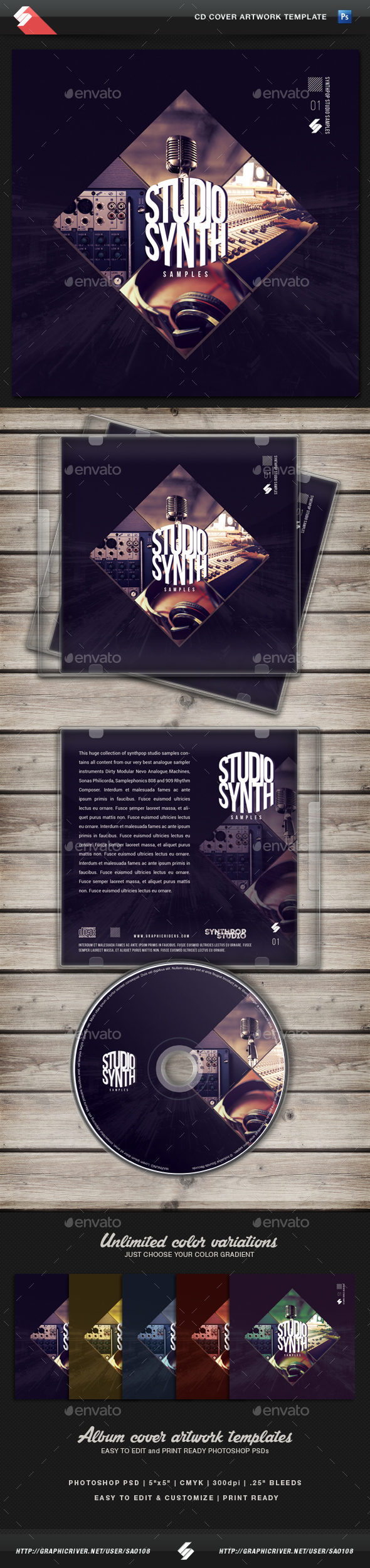 Studio Synth Samples - CD Cover Artwork Template - CD & DVD Artwork Print Templates