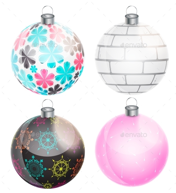 New Year And Christmas Balls Set Vector - Objects Vectors
