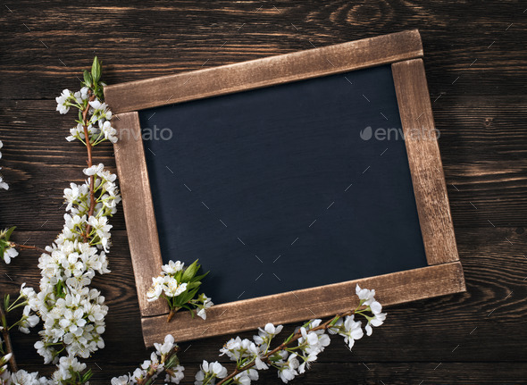 Old vintage school slate with flowers Stock Photo by primo-piano | PhotoDune