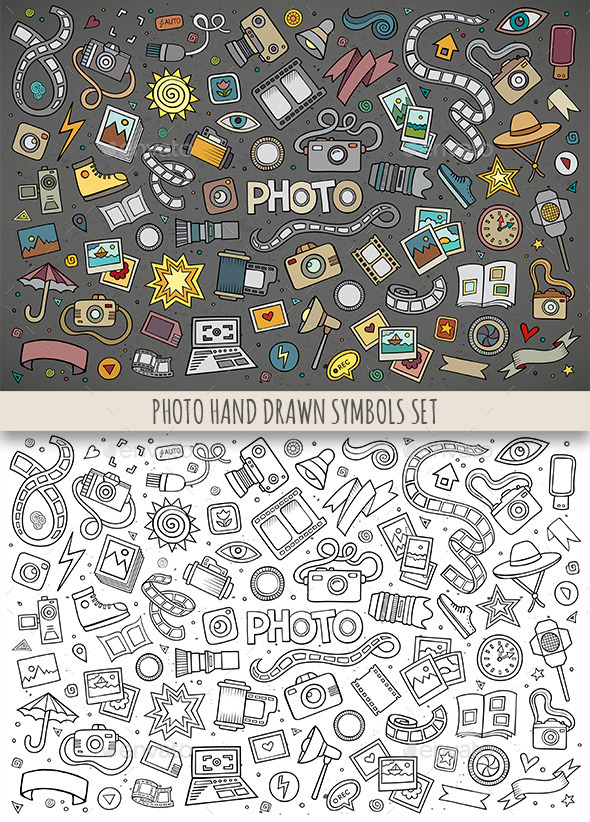 Hand Drawn Photo Doodles Symbols - Media Technology