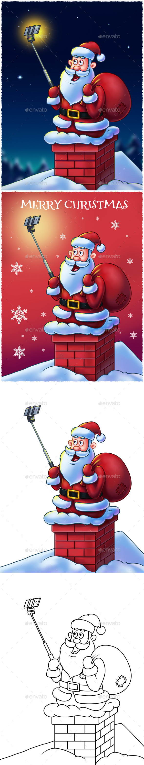 Santa Claus with Selfie Stick - Illustrations Graphics