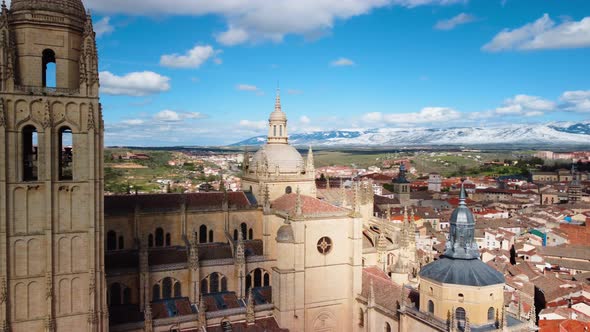 Aerial View of Segovia Cathedral Famous Tourist Attraction in Castile and Leon Spain alt