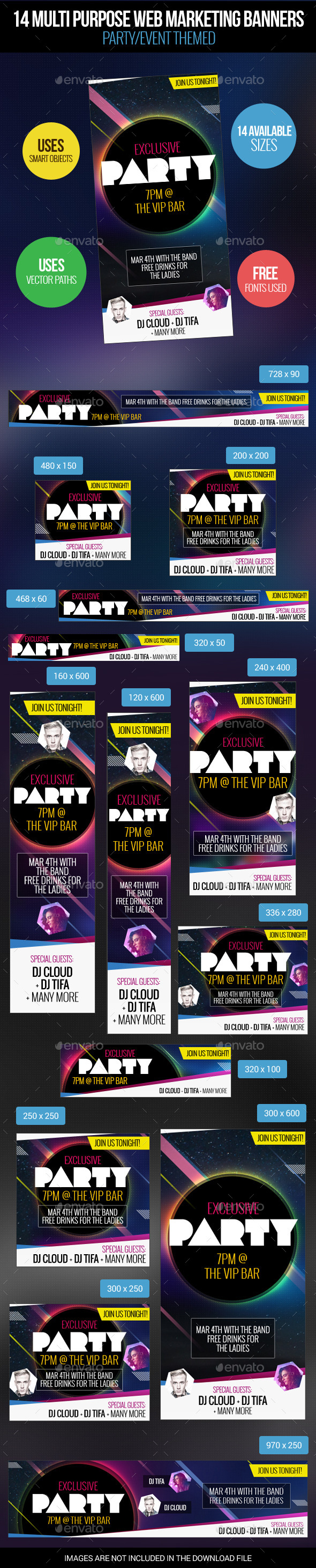 14 Party Themed Web Marketing Banners - Banners & Ads Web Elements