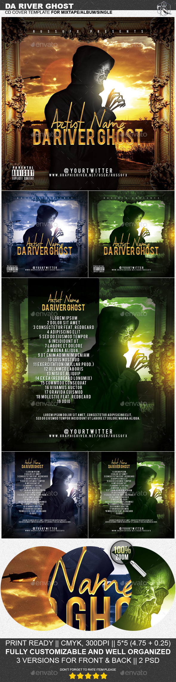Da River Ghost PSD CD Mixtape Cover Template - CD & DVD Artwork Print Templates