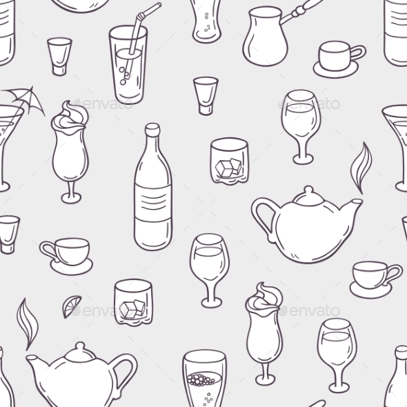 Seamless Pattern With Stylized Doodle Drinks - Patterns Decorative