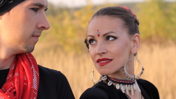 Beautiful  Girl Dancing Exotic Dance With Drummer