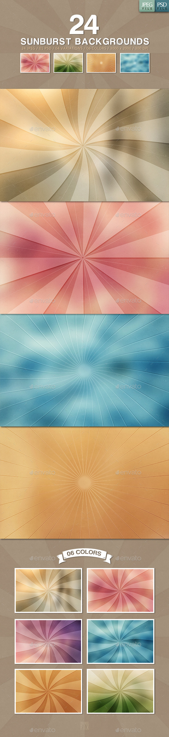 24 Sunburst Backgrounds - 04 Variations - Abstract Backgrounds