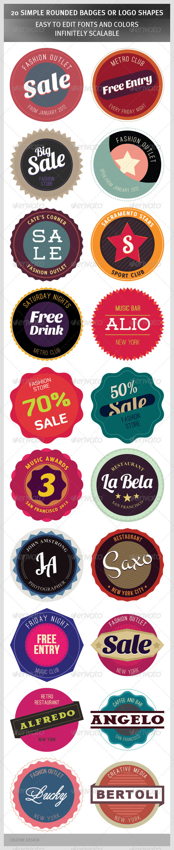 20 Simple Rounded Badges or Logo Shapes - Badges & Stickers Web Elements