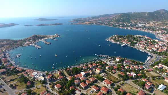 Small Town Houses, Beautiful Marina and Touristic Boats in a Bay by Sea