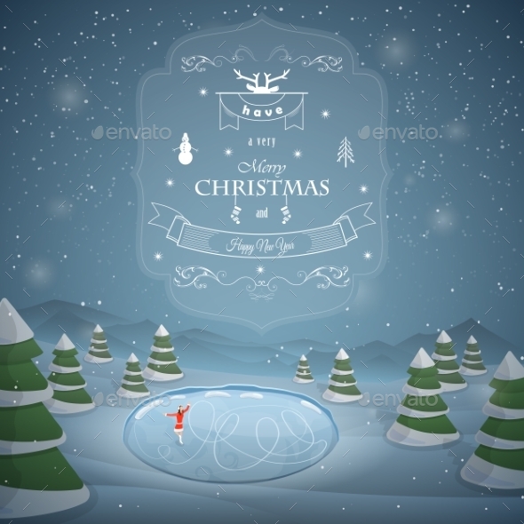 Winter Christmas Landscape Vector Illustration. - Christmas Seasons/Holidays