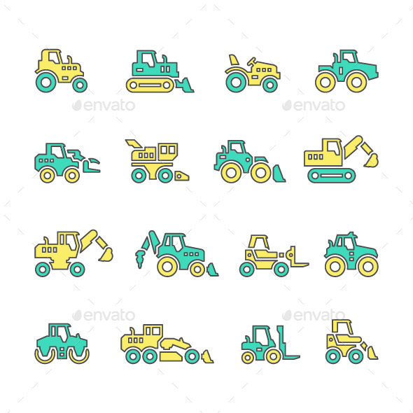 Set Line Icons of Tractors - Man-made objects Objects