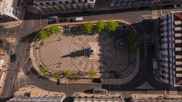 Overhead Aerial Hyperlapse of People and Cars on a Square in Lisbon City Center alt