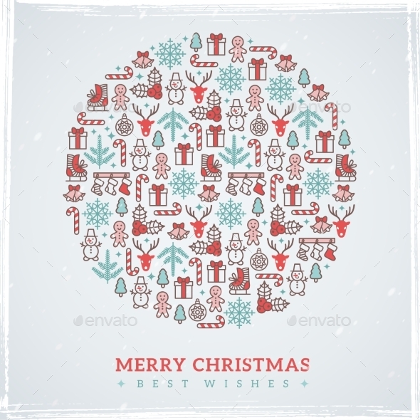 Vintage Christmas Elements Formed Circle. Vector - Christmas Seasons/Holidays