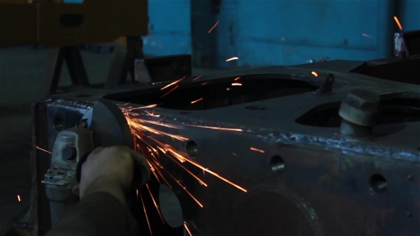 Processing Of Metal Grinder With Sparks