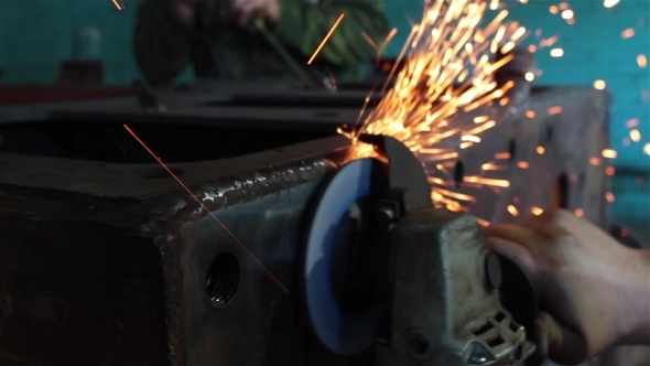 Processing Of Metal Grinder With Sparks