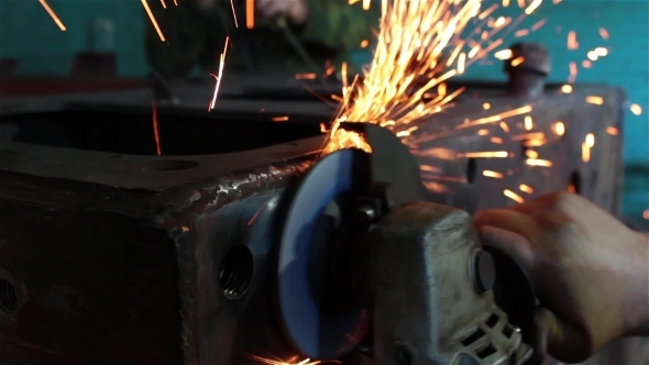 Processing Of Metal Grinder With Sparks