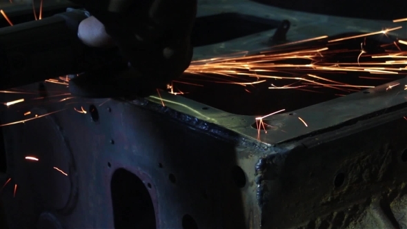 Processing Of Metal Grinder With Sparks