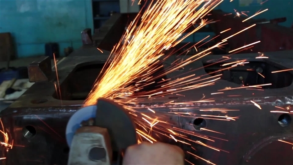 Processing Of Metal Grinder With Sparks