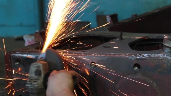 Processing Of Metal Grinder With Sparks