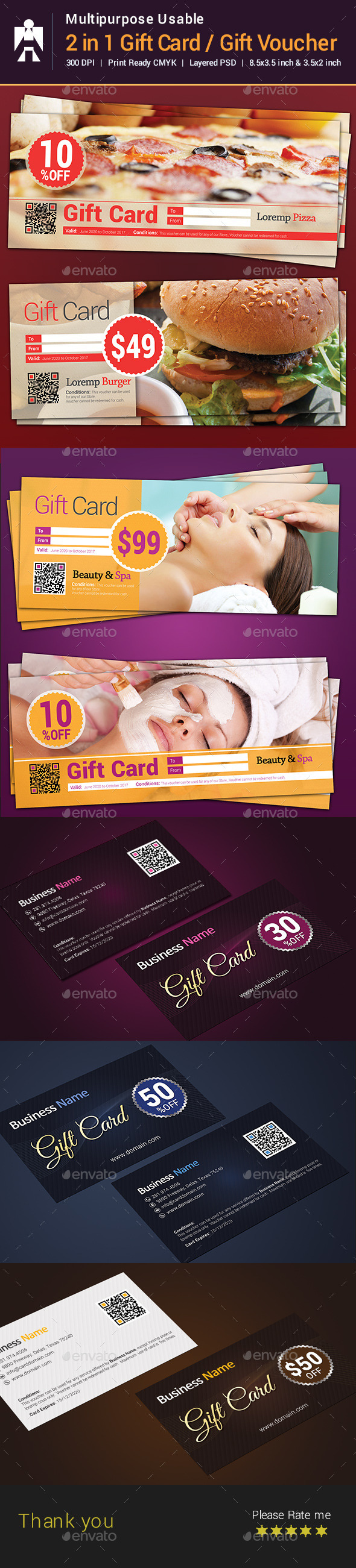 2 in 1 Gift Card / Gift Voucher - Cards & Invites Print Templates