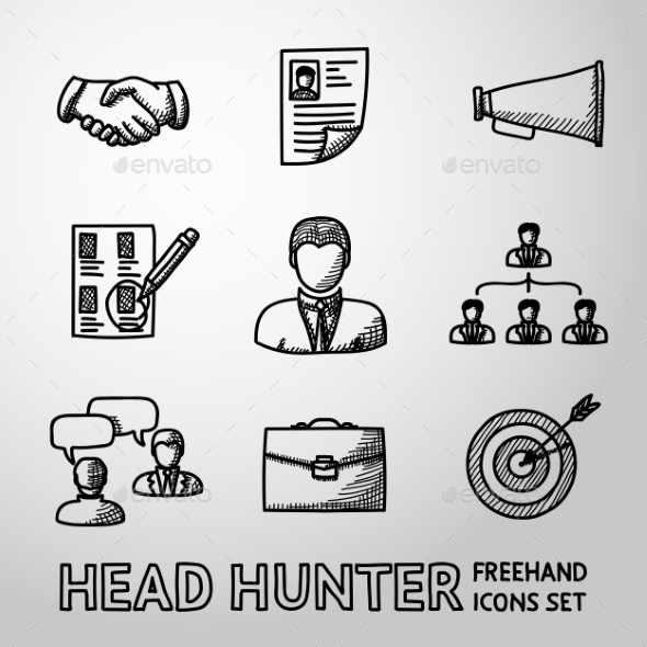 Set Of Handdrawn Head Hunter Icons - Handshake - Icons