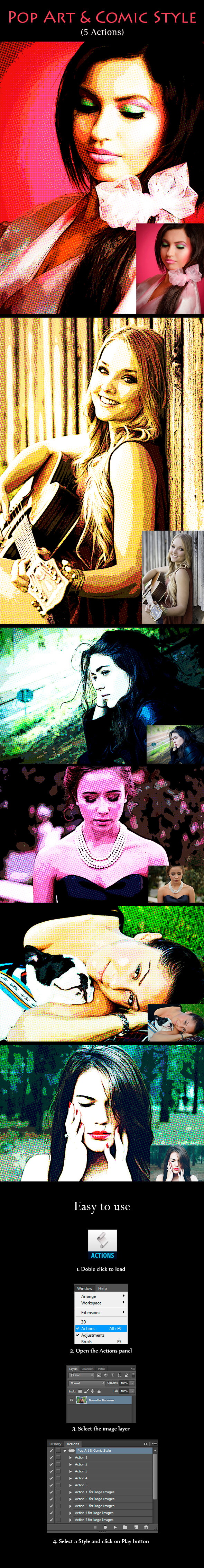 Pop Art & Comic Style (5 styles) - Photo Effects Actions