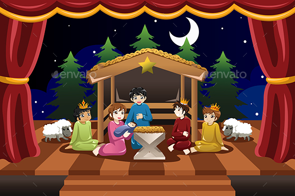 Kids Playing in Christmas Drama - Christmas Seasons/Holidays