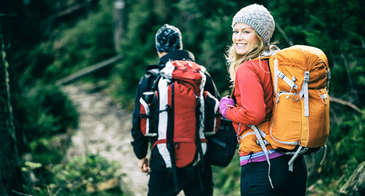 Hiking couple, people and outdoors activity