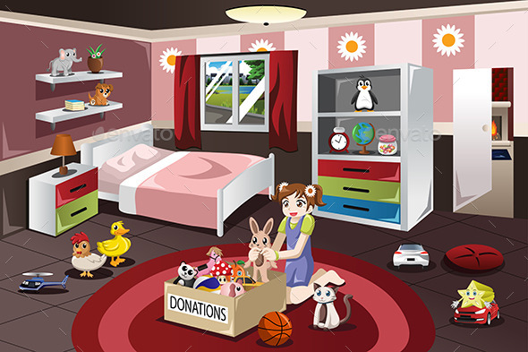 Girl Donating Her Old Toys - People Characters